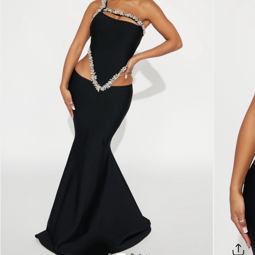 Fashion Nova Black and Silver Embellished Dress